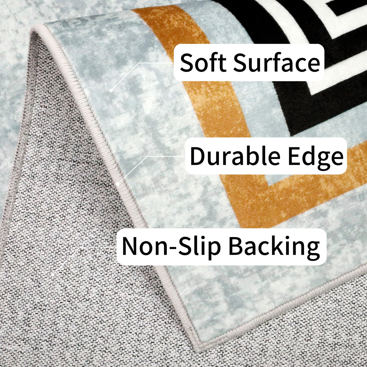 Decor Non-Slip Back Soft Area Carpet Floor Area Rug Indoor Accent Decorative Mat, Modern Gold Border Black Greek Key Design, 5 x 7 Feet