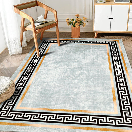 Decor Non-Slip Back Soft Area Carpet Floor Area Rug Indoor Accent Decorative Mat, Modern Gold Border Black Greek Key Design, 5 x 7 Feet