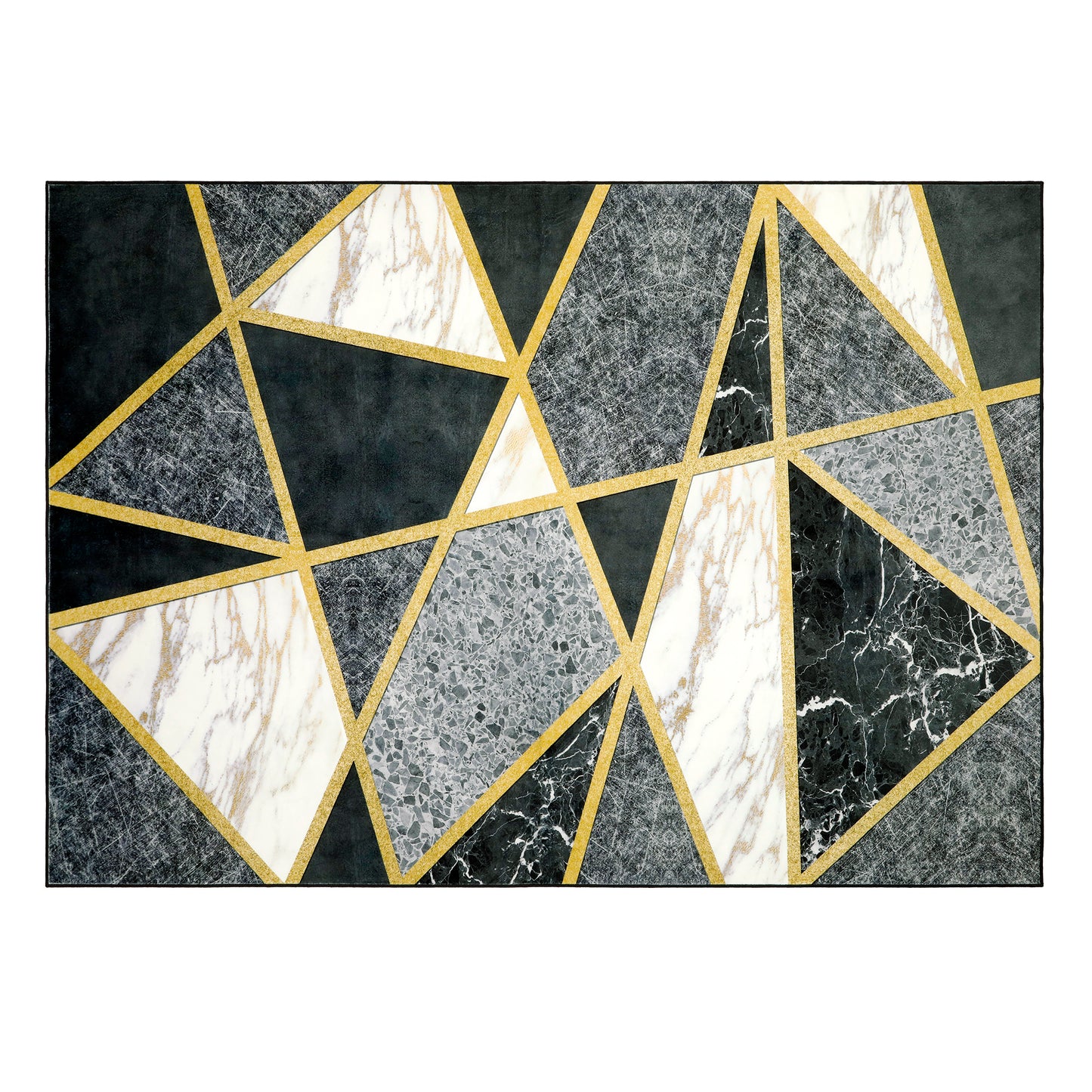 Decor Non-Slip Back Soft Area Carpet Floor Area Rug Indoor Accent Decorative Mat, Modern Black Grey Gold Geometric Marble Design, 5 x 7 Feet