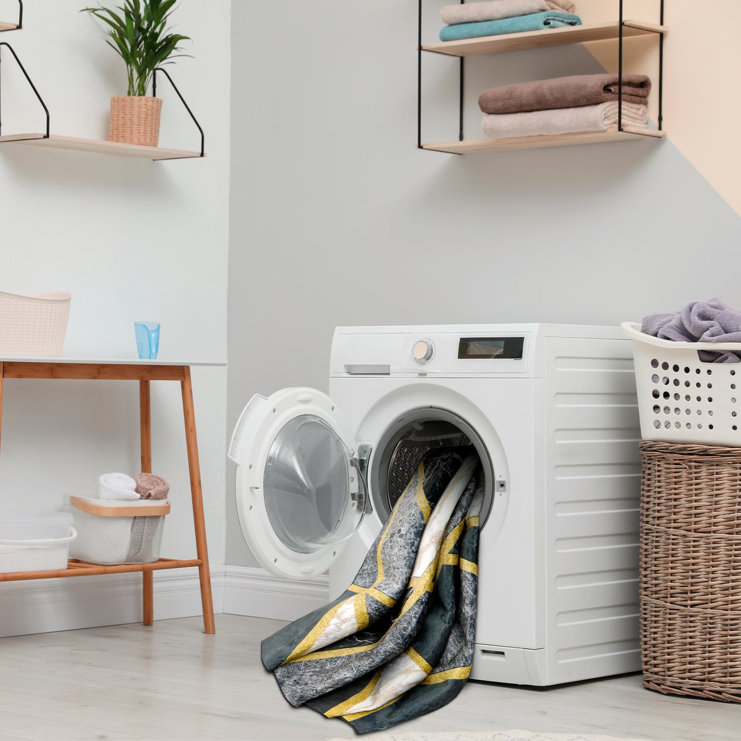 Decor Non-Slip Back Soft Area Carpet Floor Area Rug Indoor Accent Decorative Mat, Modern Black Grey Gold Geometric Marble Design, 5 x 7 Feet