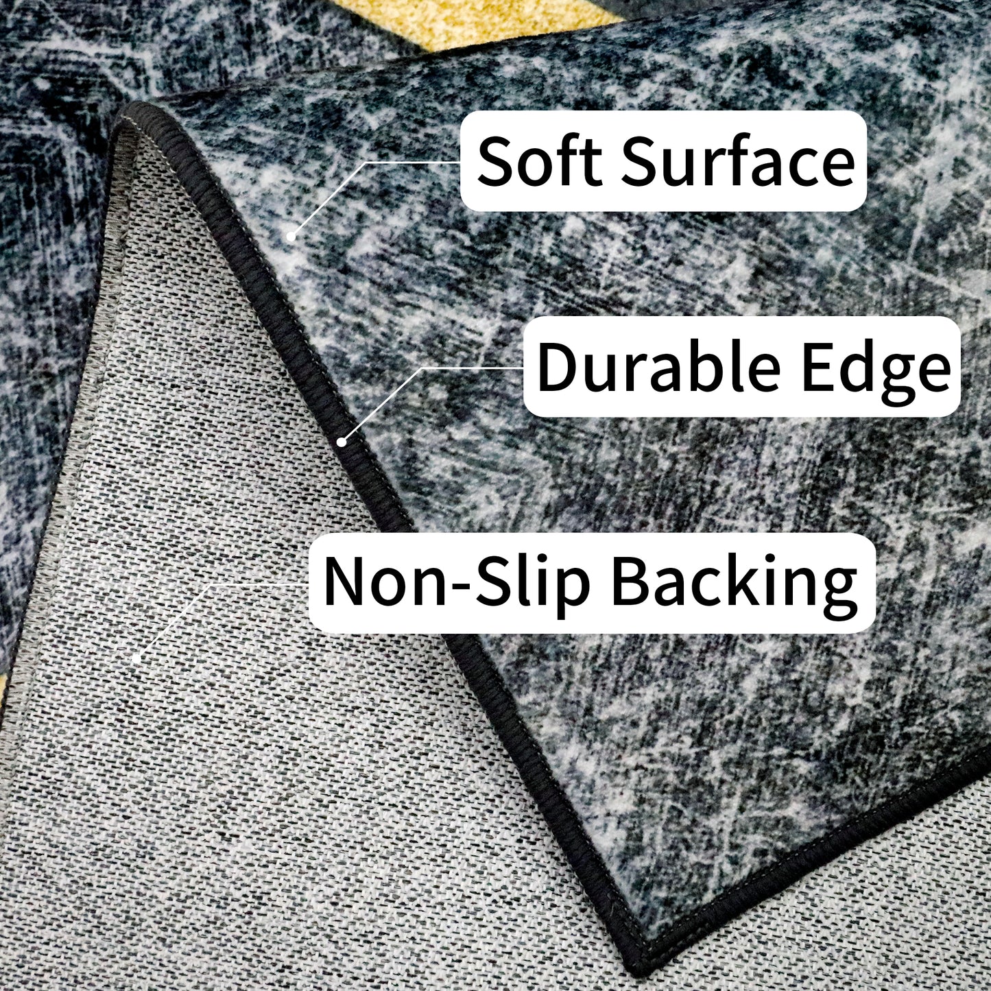Decor Non-Slip Back Soft Area Carpet Floor Area Rug Indoor Accent Decorative Mat, Modern Black Grey Gold Geometric Marble Design, 5 x 7 Feet