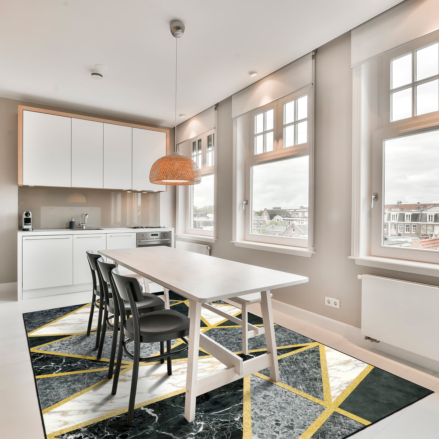 Decor Non-Slip Back Soft Area Carpet Floor Area Rug Indoor Accent Decorative Mat, Modern Black Grey Gold Geometric Marble Design, 5 x 7 Feet