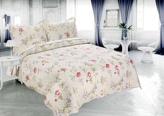 Printed Embossed Pinsonic Soft Bedding Summer Quilt Set, Light Floral