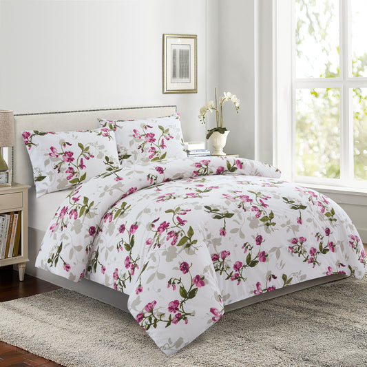 Printed Rayon from Bamboo Soft Bedding Silky Zipper All Season Duvet Cover Set, Pink Light Floral