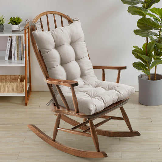 Rocking Chair Cushion Premium Comfortable Thick Nonslip Back Tufted High-Backed Lounger Seat Pads 2 Piece Set, Linen