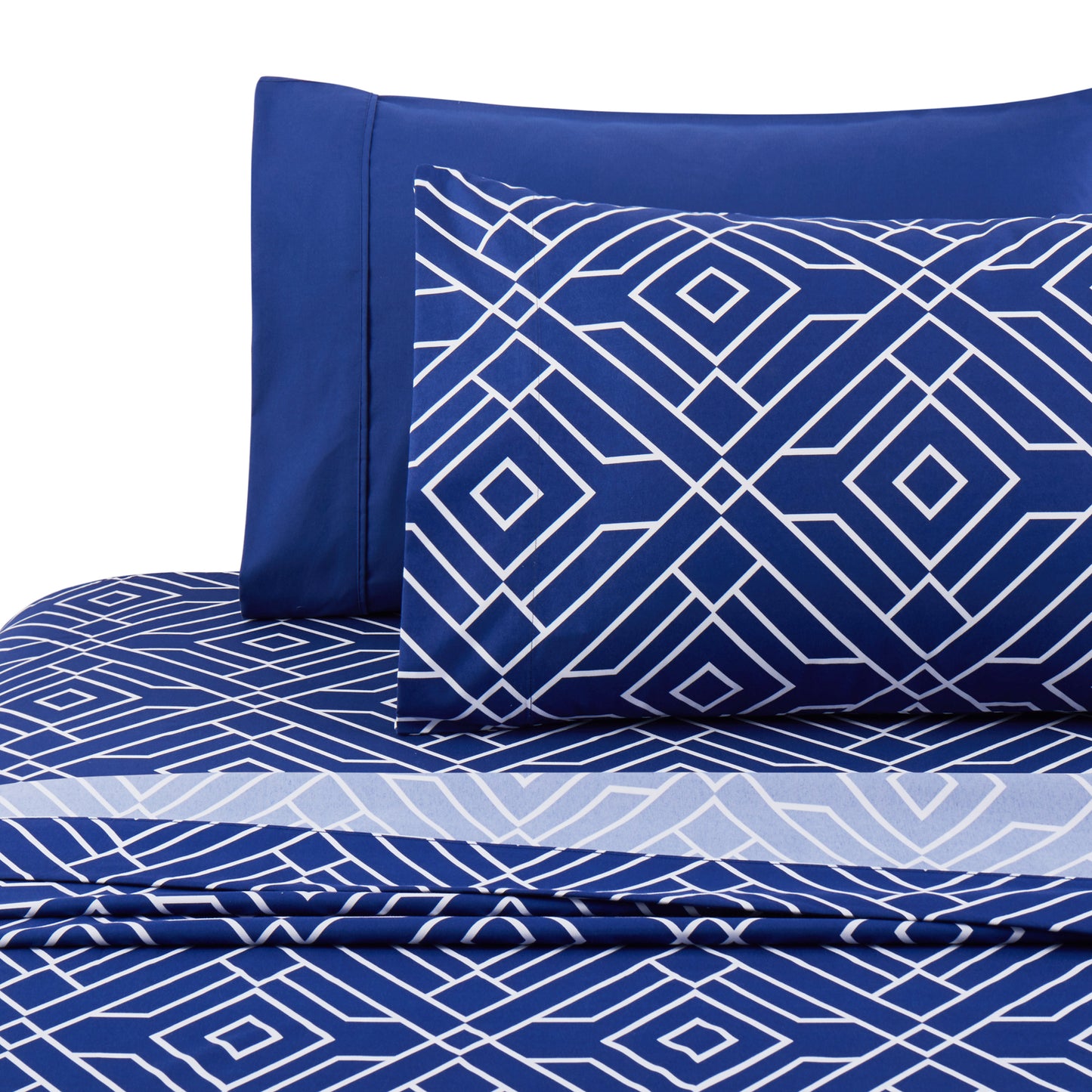 Printed Rayon from Bamboo Soft Deep Pocket Bedding All Season Sheet Set, Blue Geometric