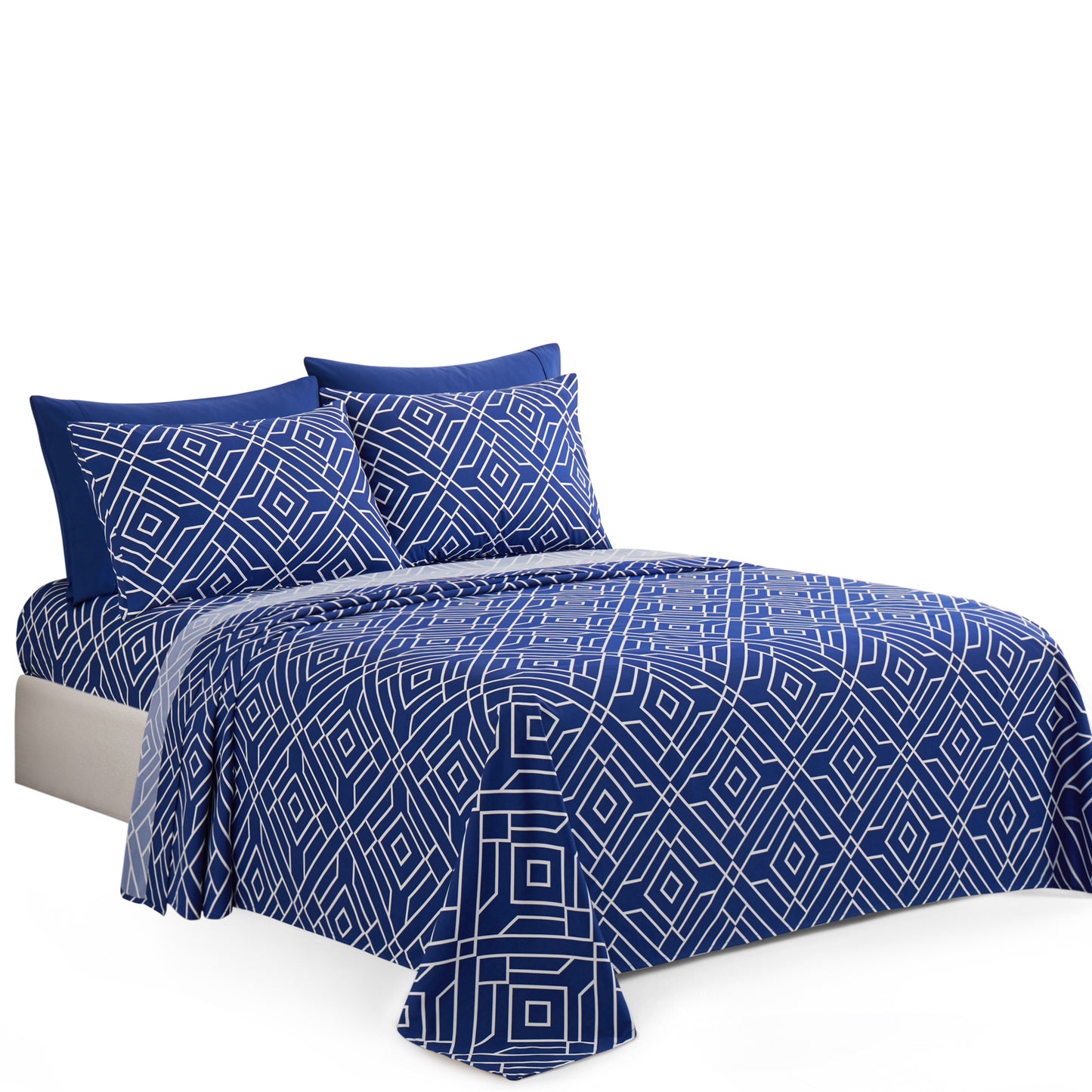 Printed Rayon from Bamboo Soft Deep Pocket Bedding All Season Sheet Set, Blue Geometric