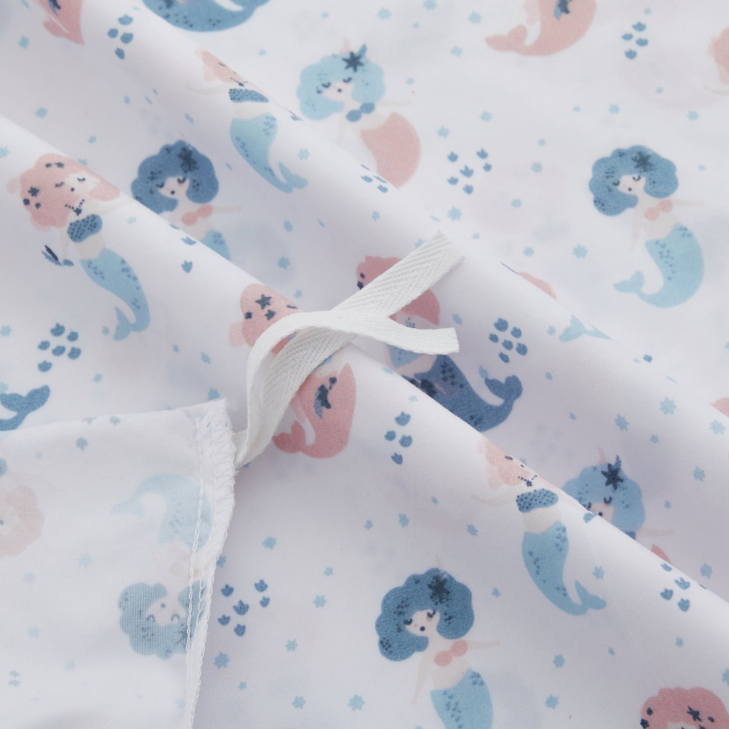 Kids Girls Printed 600 Thread Count Soft Cotton Percale Duvet Cover Fitted Sheet Ensemble Bedding Set, Mermaid Pattern