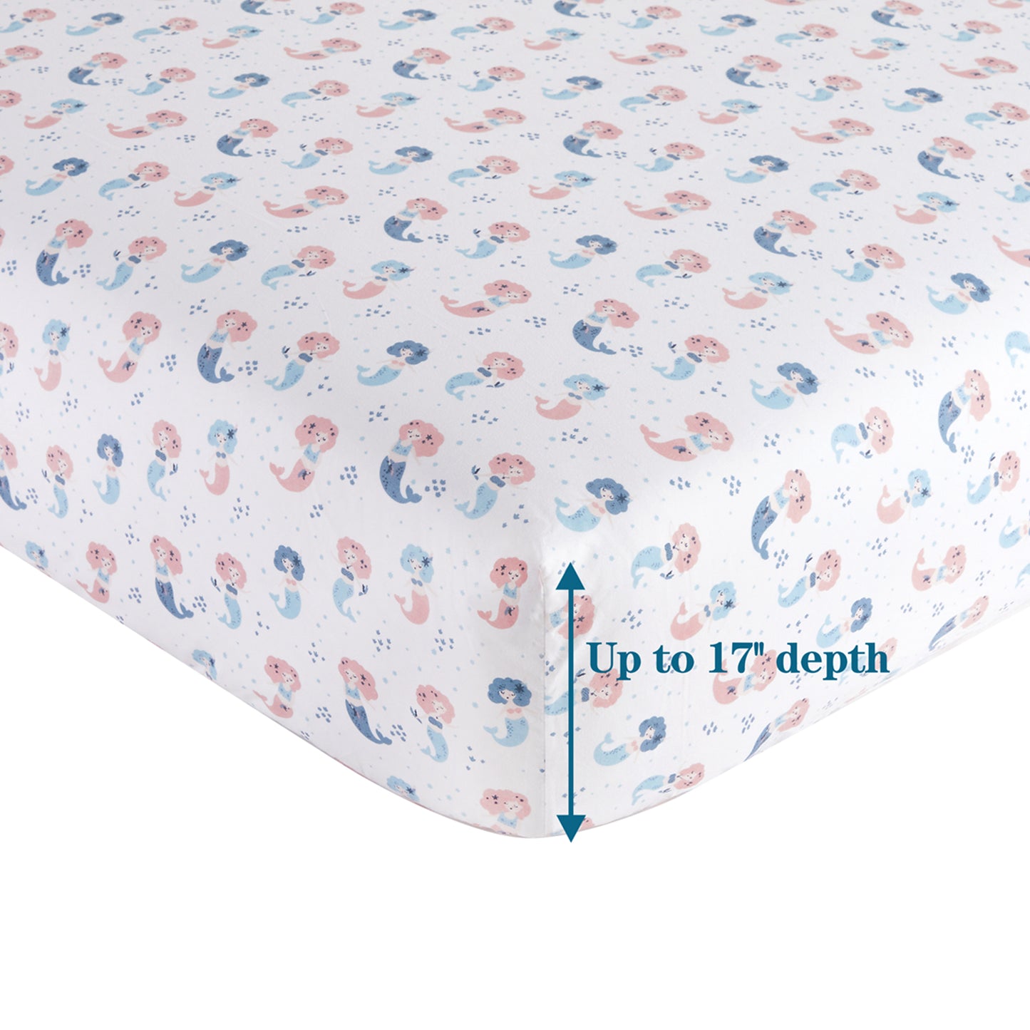 Kids Girls Printed 600 Thread Count Soft Cotton Percale Duvet Cover Fitted Sheet Ensemble Bedding Set, Mermaid Pattern