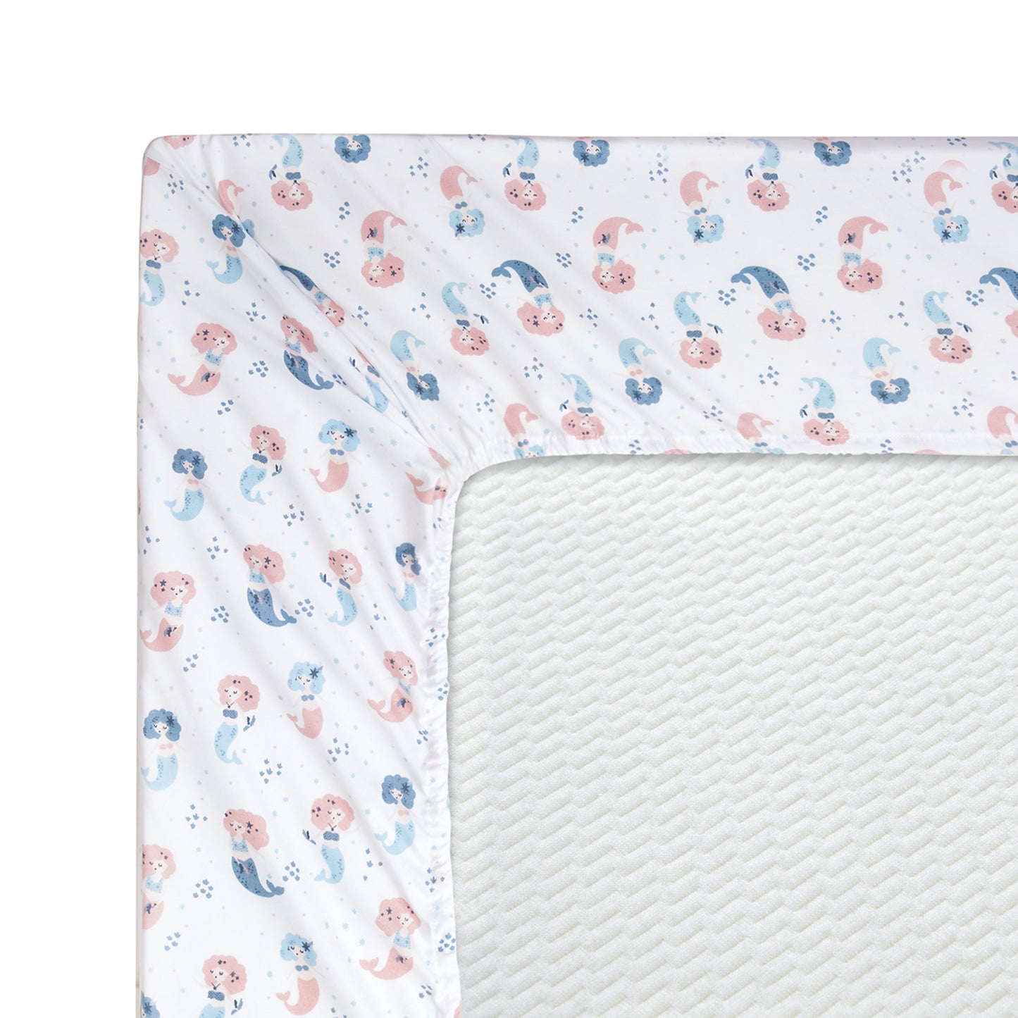 Kids Girls Printed 600 Thread Count Soft Cotton Percale Duvet Cover Fitted Sheet Ensemble Bedding Set, Mermaid Pattern