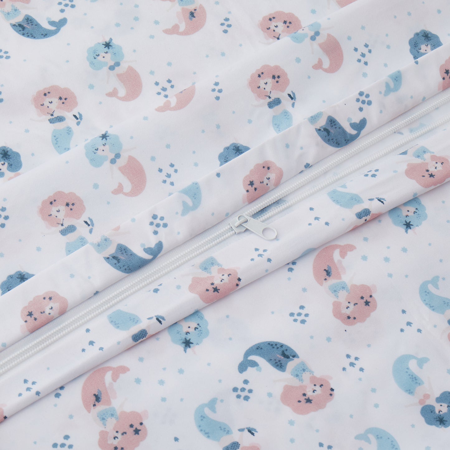Kids Girls Printed 600 Thread Count Soft Cotton Percale Duvet Cover Fitted Sheet Ensemble Bedding Set, Mermaid Pattern