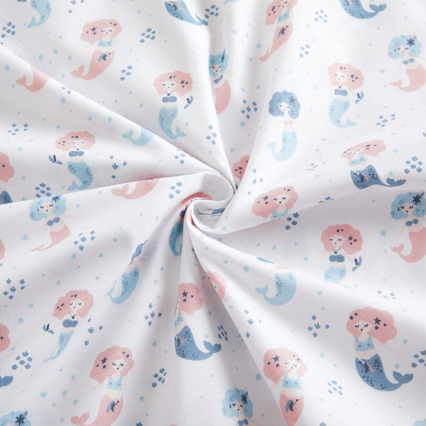 Kids Girls Printed 600 Thread Count Soft Cotton Percale Duvet Cover Fitted Sheet Ensemble Bedding Set, Mermaid Pattern