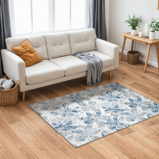 Decor Non-Slip Back Soft Runner Area Carpet Floor Area Rug Indoor Accent Decorative Mat, Blue Grey Floral