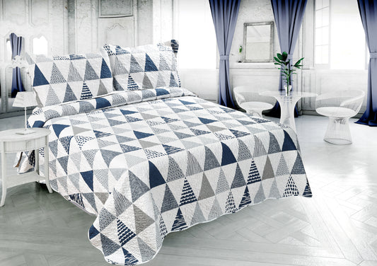 Printed Embossed Pinsonic Soft Bedding Summer Quilt Set, Modern Geometric Triangle