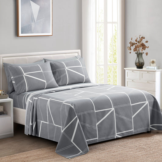 Printed Rayon from Bamboo Soft Deep Pocket Bedding All Season Sheet Set, Modern Fantasy Geometric