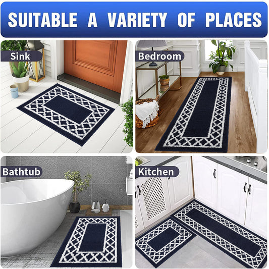 Decor Non-Slip Back Soft Runner Area Carpet Floor Area Rug Indoor Accent Decorative Mat, Moroccan Trellis Navy Blue