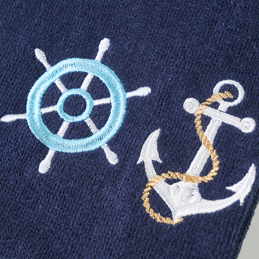 Premium Luxury Decor 100% Cotton Soft Bathroom Modern 3 Piece Embroidered Towel Set, Nautical Sailing with Navy Blue Base