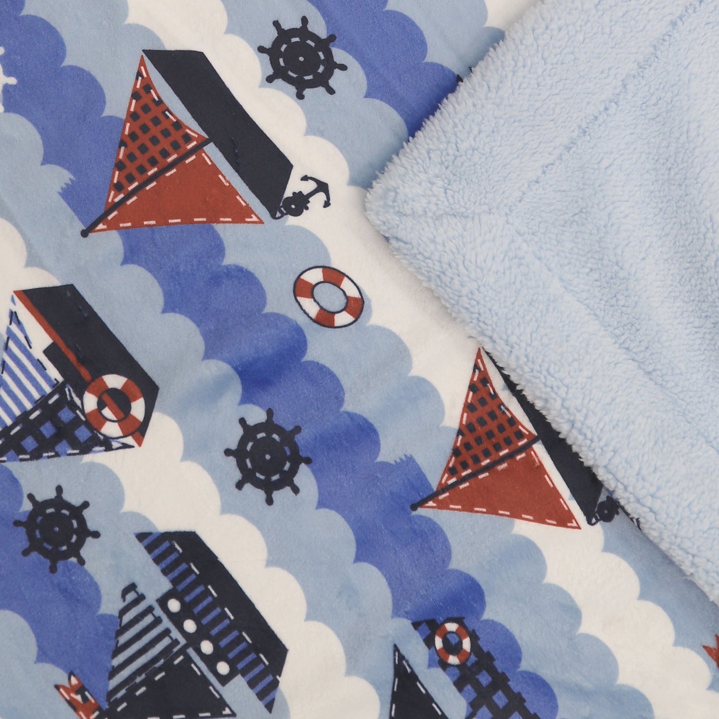 Kid Printed Fluffy Plush Soft Warm Flannel Fleece Children Throw Sherpa Kids Blanket, 40" x 50" Nautical Sailing Boat