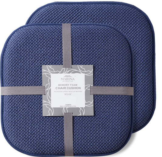 Memory Foam Honeycomb Premium Thick Chair Nonslip Rubber Back Seat Pads Kitchen Chair Cushion Set 16 x 16 Inch, Navy Blue