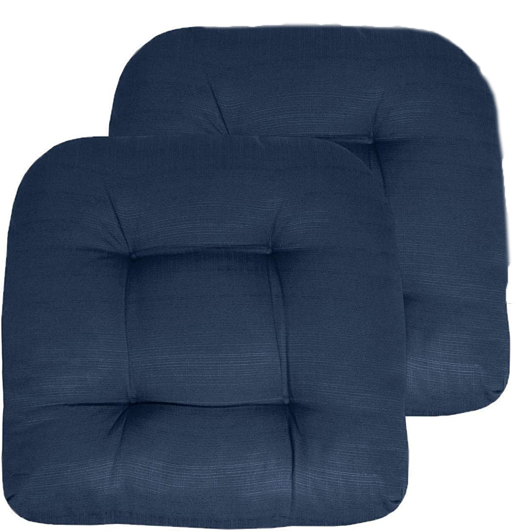 Premium Thick Comfy Seat Patio Pad Tufted Textured Solid Outdoor Chair Cushion 19 x 19 x 4 Inch, Navy Blue
