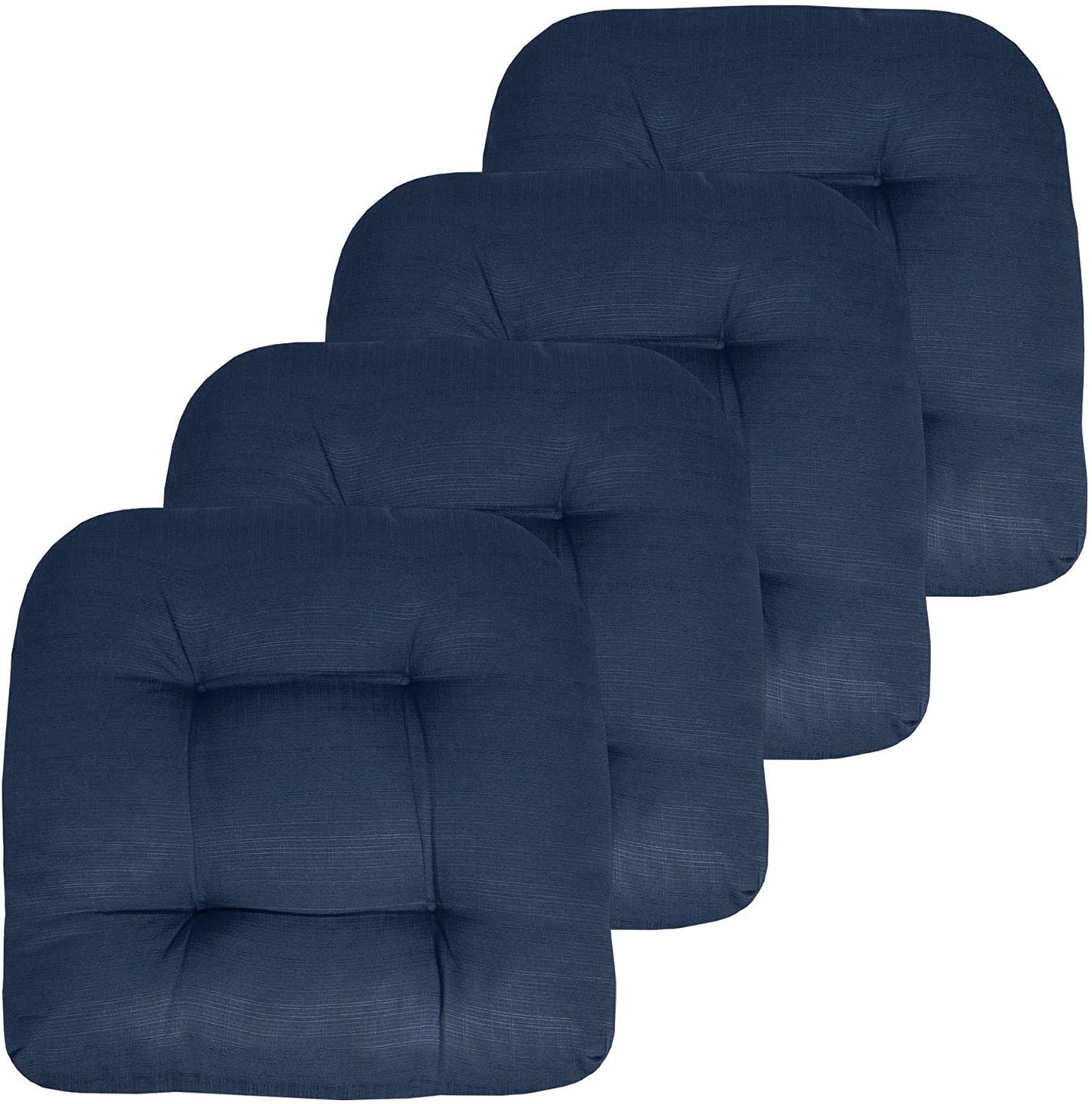 Premium Thick Comfy Seat Patio Pad Tufted Textured Solid Outdoor Chair Cushion 19 x 19 x 4 Inch, Navy Blue