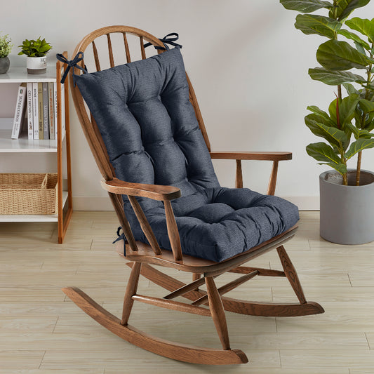 Rocking Chair Cushion Premium Comfortable Thick Nonslip Back Tufted High-Backed Lounger Seat Pads 2 Piece Set, Navy Blue
