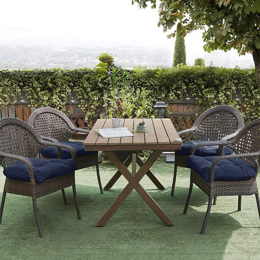 Premium Thick Comfy Seat Patio Pad Tufted Textured Solid Outdoor Chair Cushion 19 x 19 x 4 Inch, Navy Blue