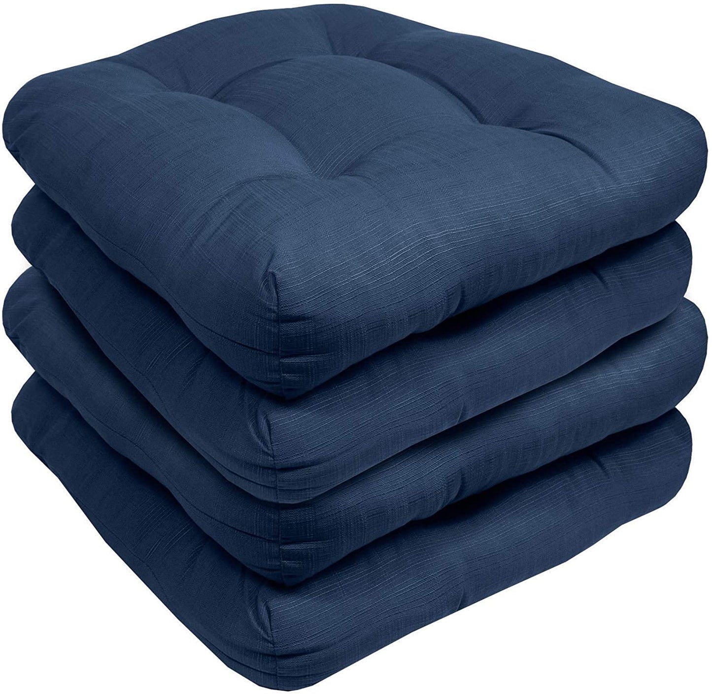 Premium Thick Comfy Seat Patio Pad Tufted Textured Solid Outdoor Chair Cushion 19 x 19 x 4 Inch, Navy Blue