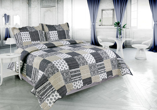 Printed Embossed Pinsonic Soft Bedding Summer Quilt Set, Navy Blue Plaid
