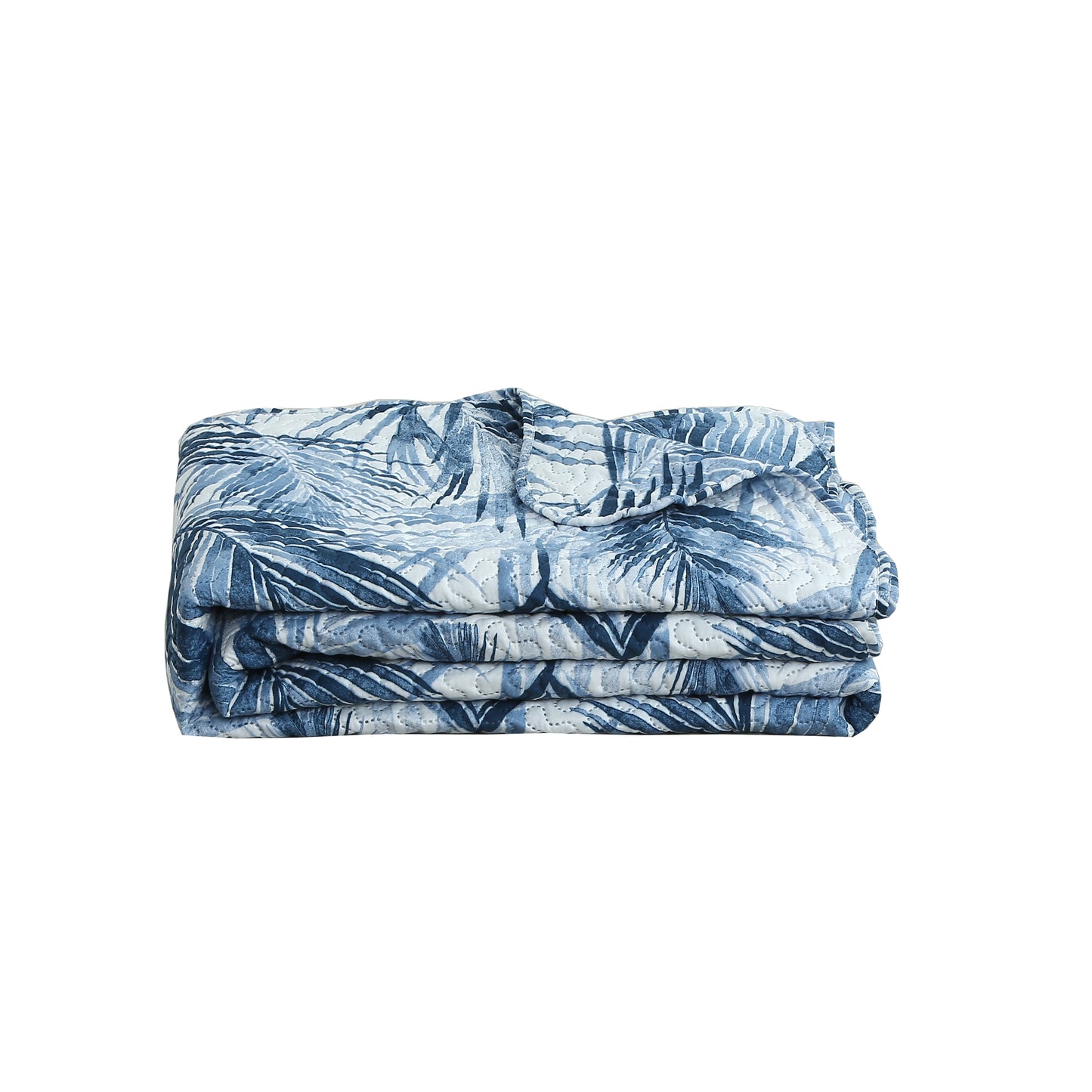 Printed Embossed Pinsonic Soft Bedding Summer Quilt Set, Modern Blue Leaves
