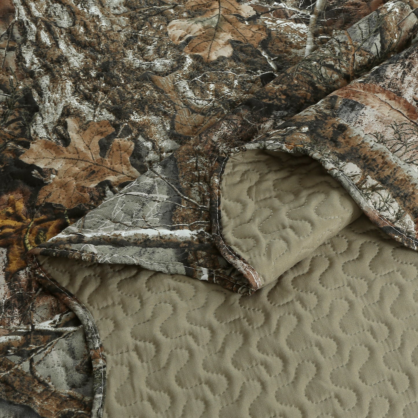 Printed Embossed Pinsonic Soft Bedding Summer Quilt Set, Rustic Woodland Camouflage
