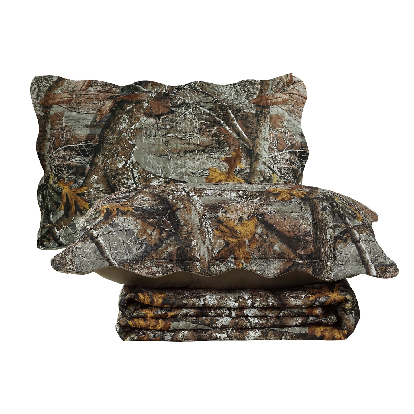 Printed Embossed Pinsonic Soft Bedding Summer Quilt Set, Rustic Woodland Camouflage