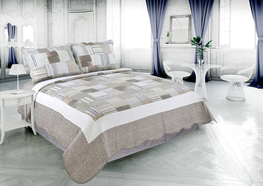 Printed Stitching Coverlet Bedspread Soft Bedding Summer Quilt Set, Taupe Modern Plaid