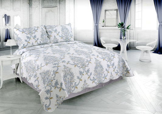 Printed Stitching Coverlet Bedspread Soft Bedding Summer Quilt Set, Blue Yellow Paisley