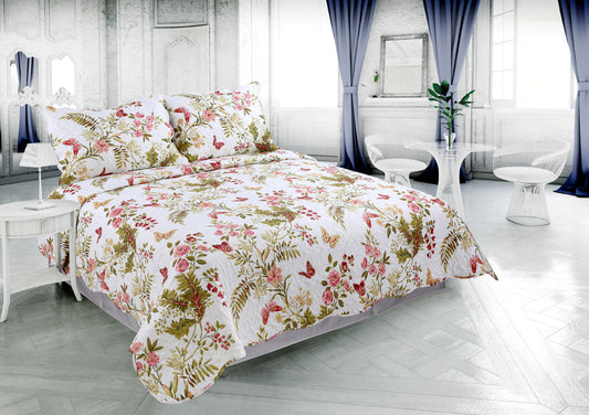 Printed Stitching Coverlet Bedspread Soft Bedding Summer Quilt Set, Butterfly and Flower