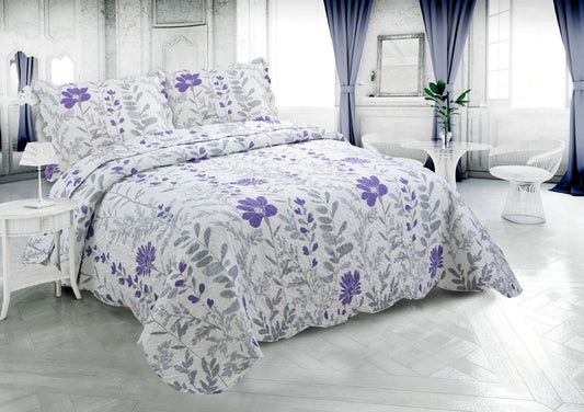 Printed Stitching Coverlet Bedspread Soft Bedding Summer Quilt Set, Modern Purple Floral