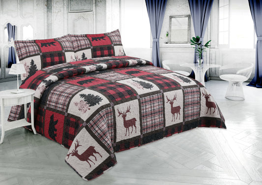 Printed Stitching Coverlet Bedspread Soft Bedding Summer Quilt Set, Bear Reindeer Plaid