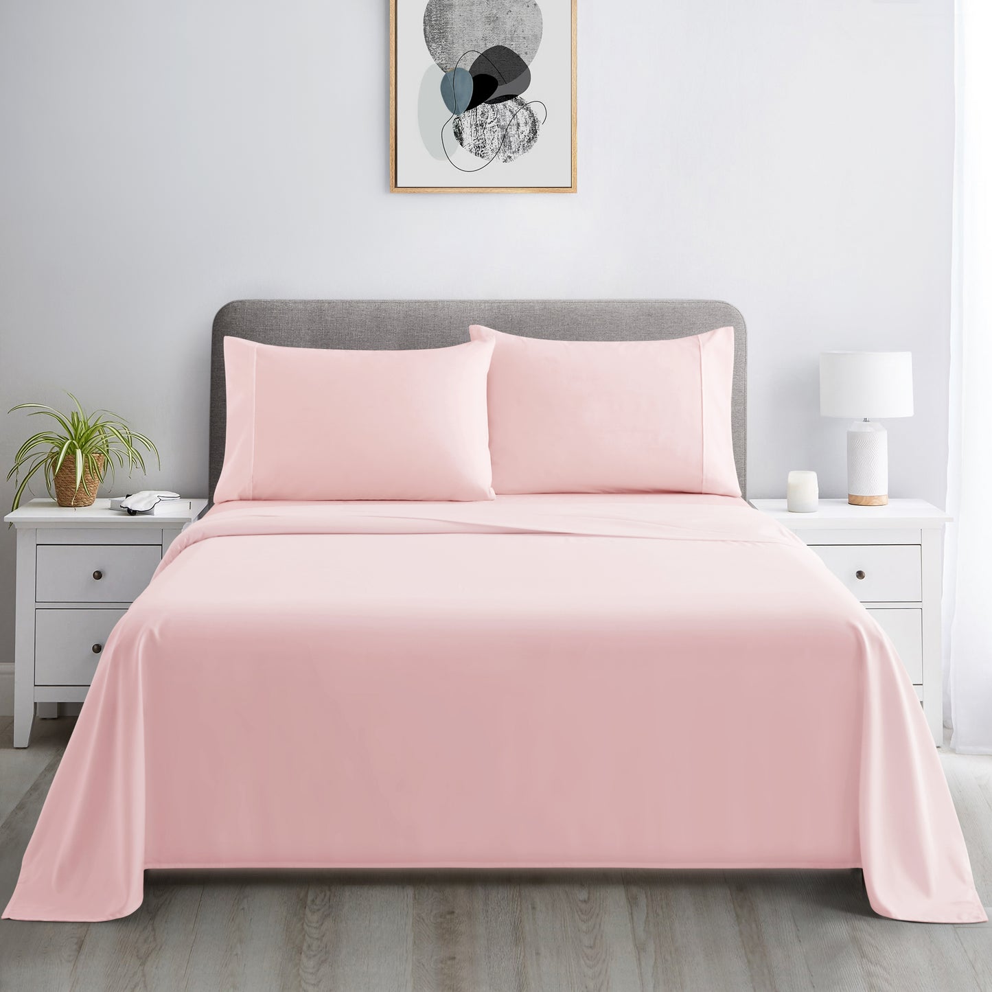 600 Thread Count Cotton Percale Soft Deep Pocket Solid Bedding All Season Sheet Set, Pink