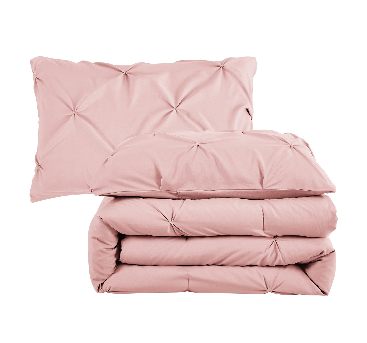 Pintuck Soft Luxury Fluffy Goose Down Alternative Solid Geometric Tufted Bedding Pinch Pleated Comforter Set, Pink Color