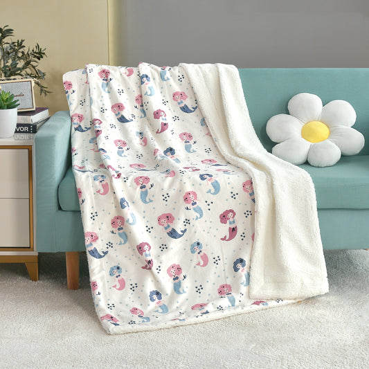 Kid Printed Fluffy Plush Soft Warm Flannel Fleece Children Throw Sherpa Kids Blanket, 40" x 50" Pink Mermaid