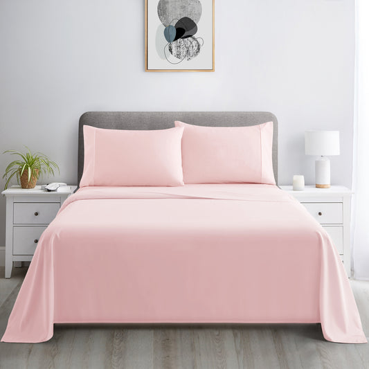 600 Thread Count Cotton Percale Soft Deep Pocket Solid Bedding All Season Sheet Set, Pink