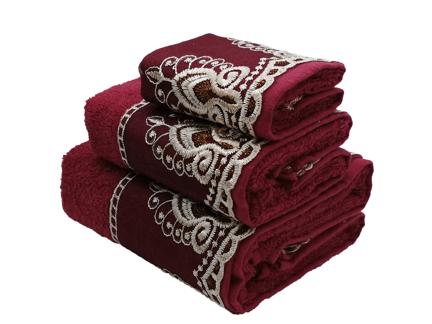 Premium Luxury Decor Soft 100% Cotton Sheer Lace Bathroom Modern 3 Piece Towel Set