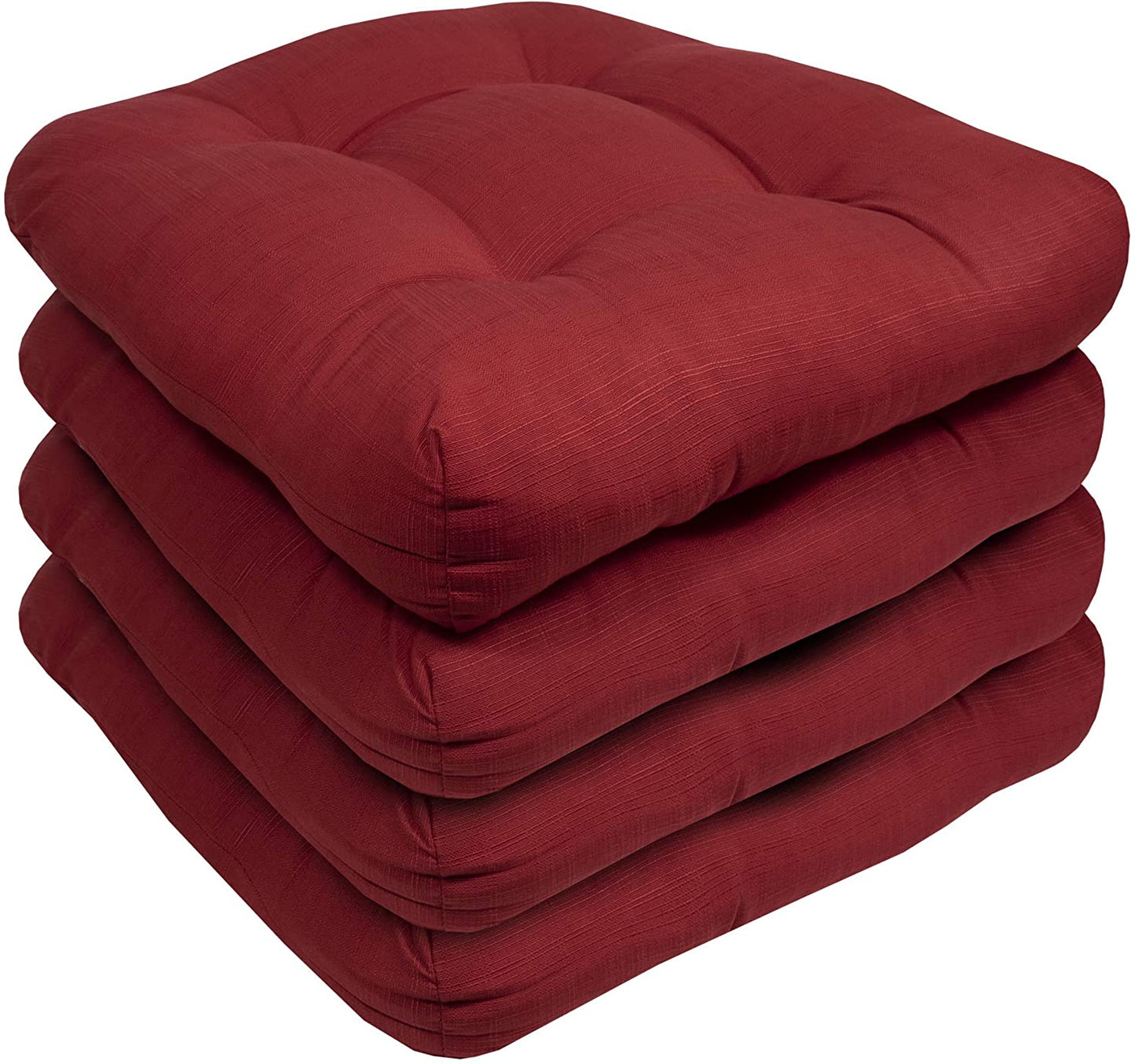 Premium Thick Comfy Seat Patio Pad Tufted Textured Solid Outdoor Chair Cushion 19 x 19 x 4 Inch, Red