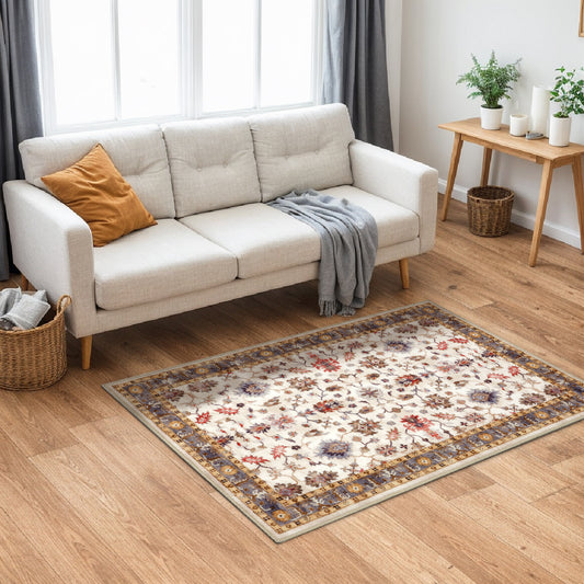 Decor Non-Slip Back Soft Runner Area Carpet Floor Area Rug Indoor Accent Decorative Mat, Elegant Ivory Floral and Leaves
