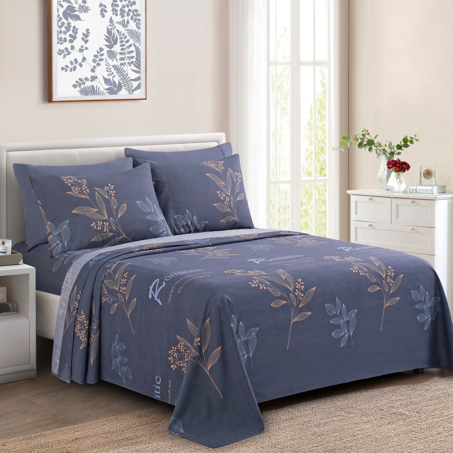 Printed Rayon from Bamboo Soft Deep Pocket Bedding All Season Sheet Set, Romantic Floral