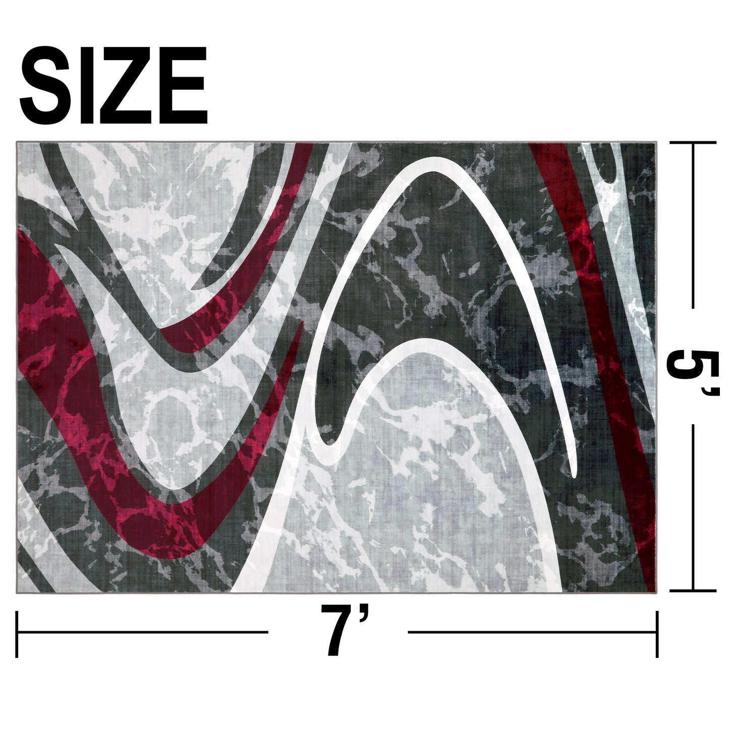 Decor Non-Slip Back Soft Area Carpet Floor Area Rug Indoor Accent Decorative Mat, Modern Grey Silver Burgundy Marble Design, 5 x 7 Feet