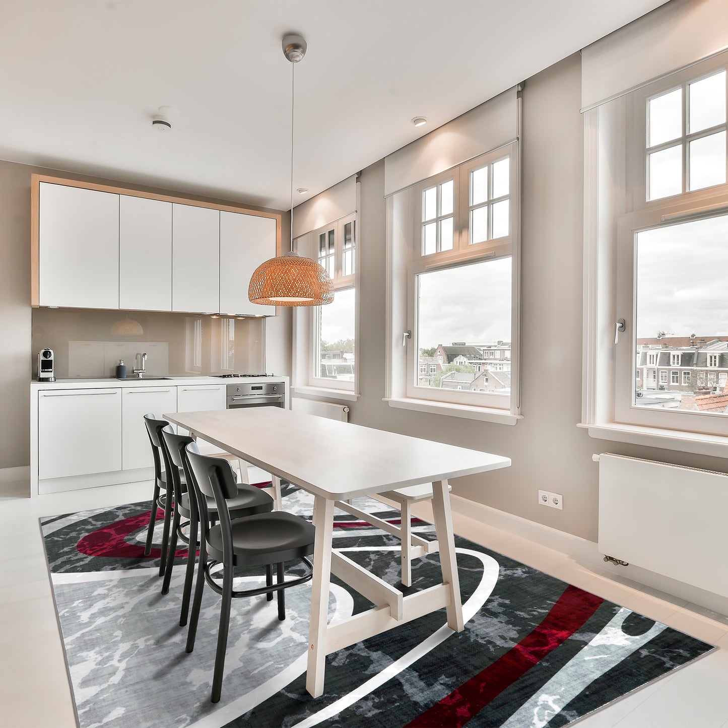 Decor Non-Slip Back Soft Area Carpet Floor Area Rug Indoor Accent Decorative Mat, Modern Grey Silver Burgundy Marble Design, 5 x 7 Feet