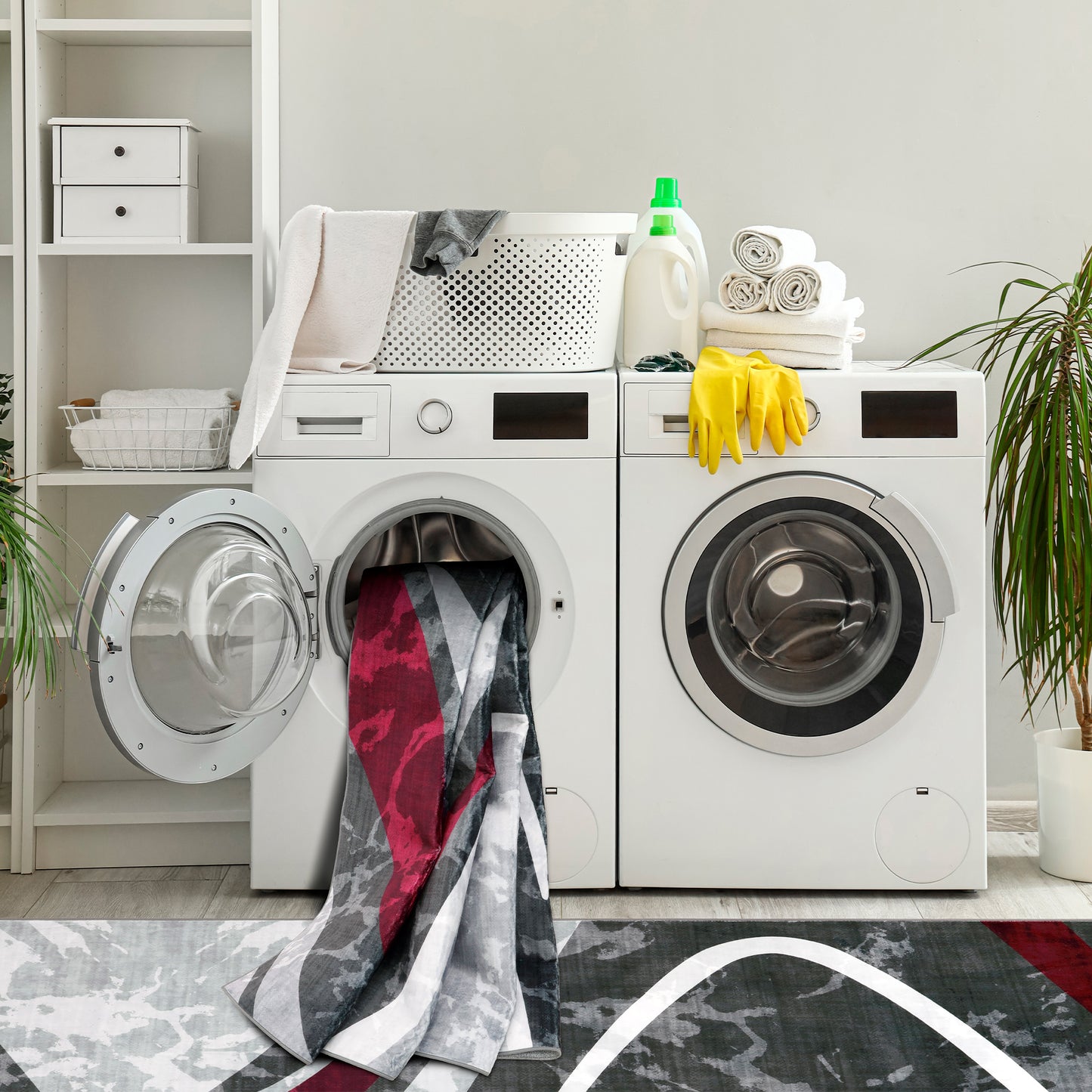 Decor Non-Slip Back Soft Area Carpet Floor Area Rug Indoor Accent Decorative Mat, Modern Grey Silver Burgundy Marble Design, 5 x 7 Feet