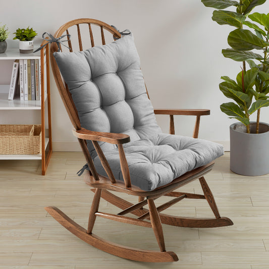 Rocking Chair Cushion Premium Comfortable Thick Nonslip Back Tufted High-Backed Lounger Seat Pads 2 Piece Set, Silver