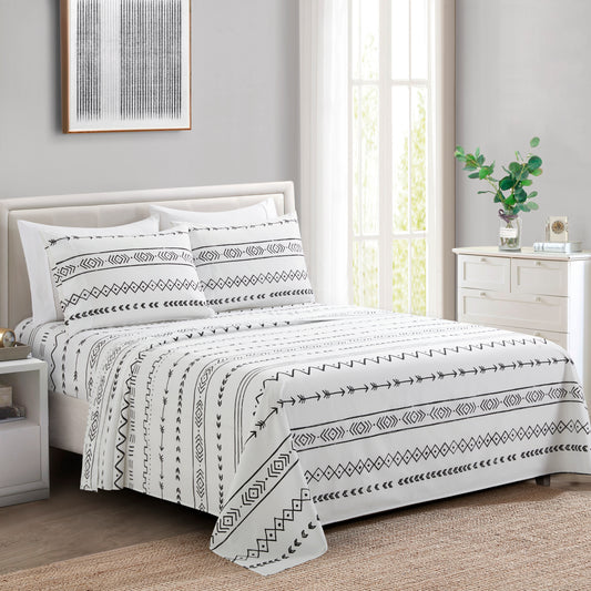 Printed Rayon from Bamboo Soft Deep Pocket Bedding All Season Sheet Set, Simplify Modern Geometric